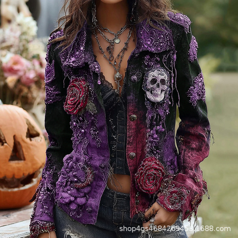 Gothic Punk Skull Rose Embroid - Vintage Fashion Stores ulasan dan harga