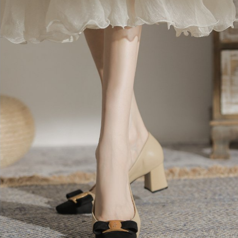 Women's Two Tone Block Heel Pu - Vintage Fashion Dresses ulasan dan harga